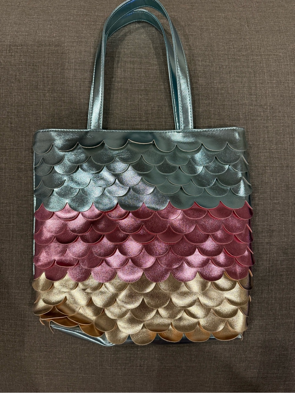 Girls Metallic Multi-Color Scallop Tote Bag - Silver, Pink & Gold